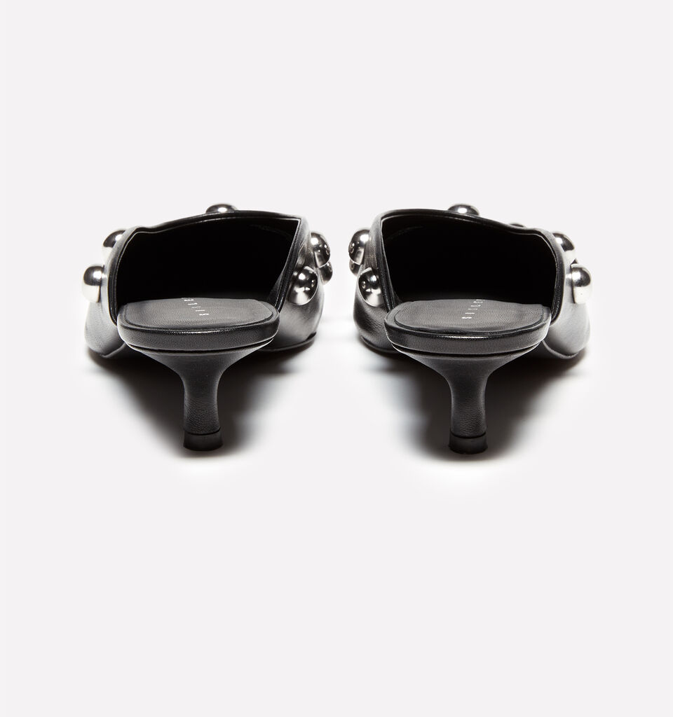 Black mules in 100% leather with cabochon - women's heels - Black | Sisley image number 3